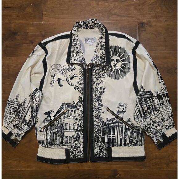 Vintage Jackets & Blazers - Vintage Rome Inspired Graphic Art Cityscape Windbreaker Jacket Size M